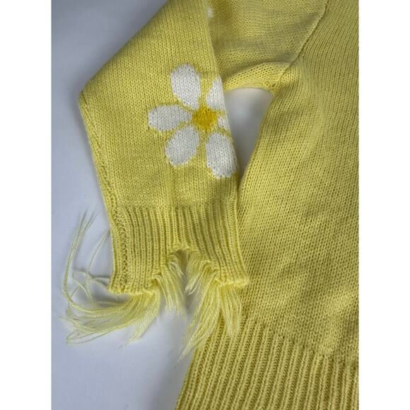 Polly & Esther Cropped Distressed Sweater Yellow Daisy Floral Y2K - Picture 10 of 11